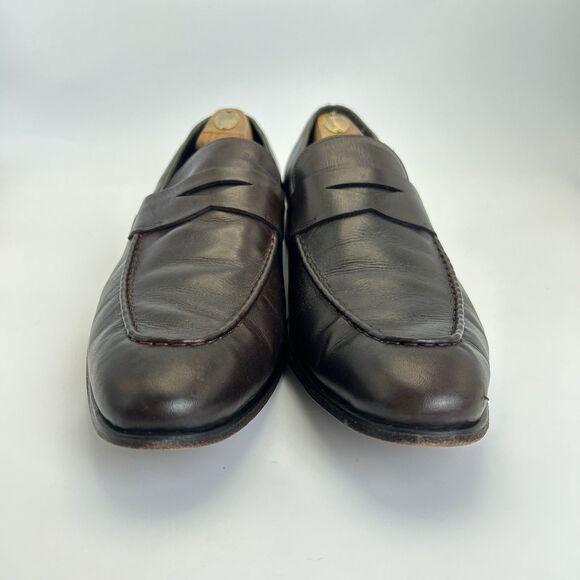 Savile Row London Penny Loafers Mens Sz 12 Dark Brown Leather Apron Toe Dress main image 4